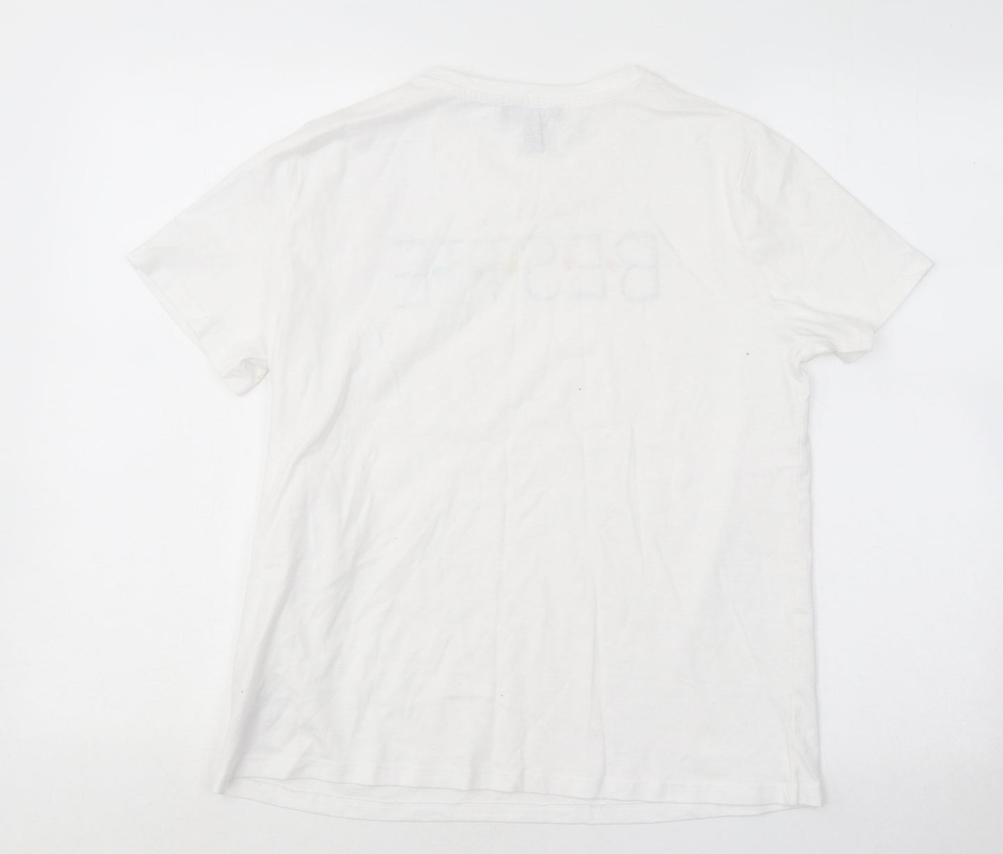 New Look Womens White Cotton Basic T-Shirt Size 12 Round Neck - Bestie