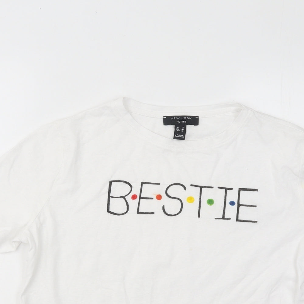 New Look Womens White Cotton Basic T-Shirt Size 12 Round Neck - Bestie