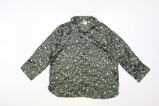 JDY Womens Green Animal Print Polyester Basic Button-Up Size 14 Collared - Leopard Print