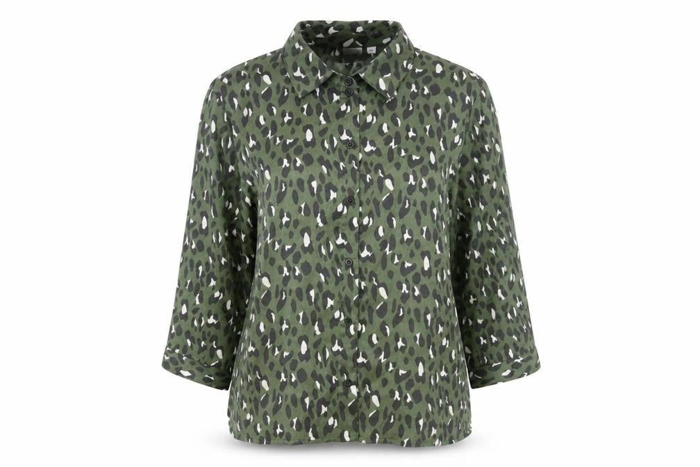 JDY Womens Green Animal Print Polyester Basic Button-Up Size 14 Collared - Leopard Print
