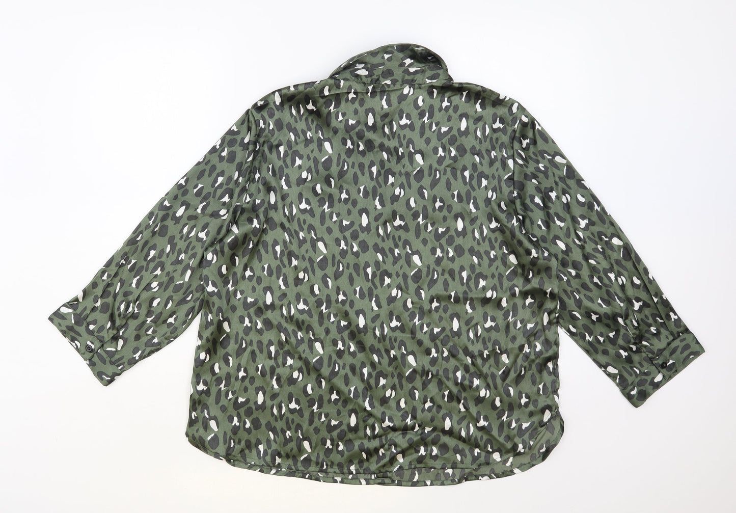JDY Womens Green Animal Print Polyester Basic Button-Up Size 14 Collared - Leopard Print