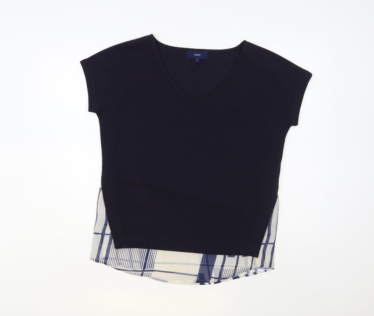 NEXT Womens Blue Geometric Polyester Basic Blouse Size 8 V-Neck