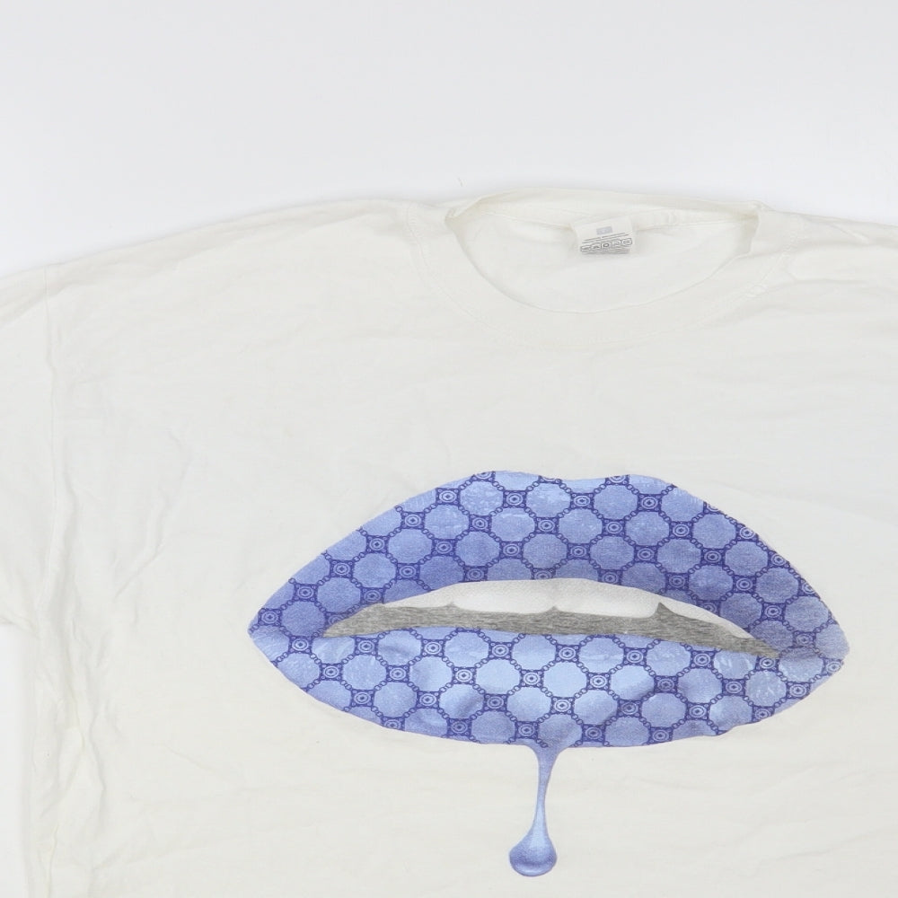 Fruit of the Loom Womens White Cotton Basic T-Shirt Size L Crew Neck - Lips