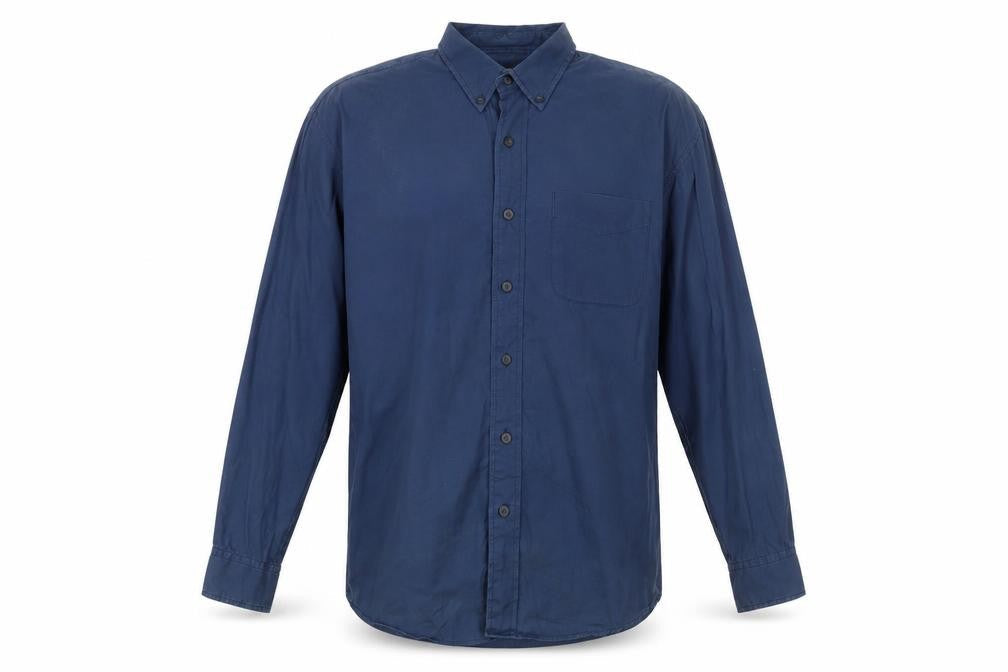 Trademark Mens Blue Cotton Button-Up Size L Collared Button