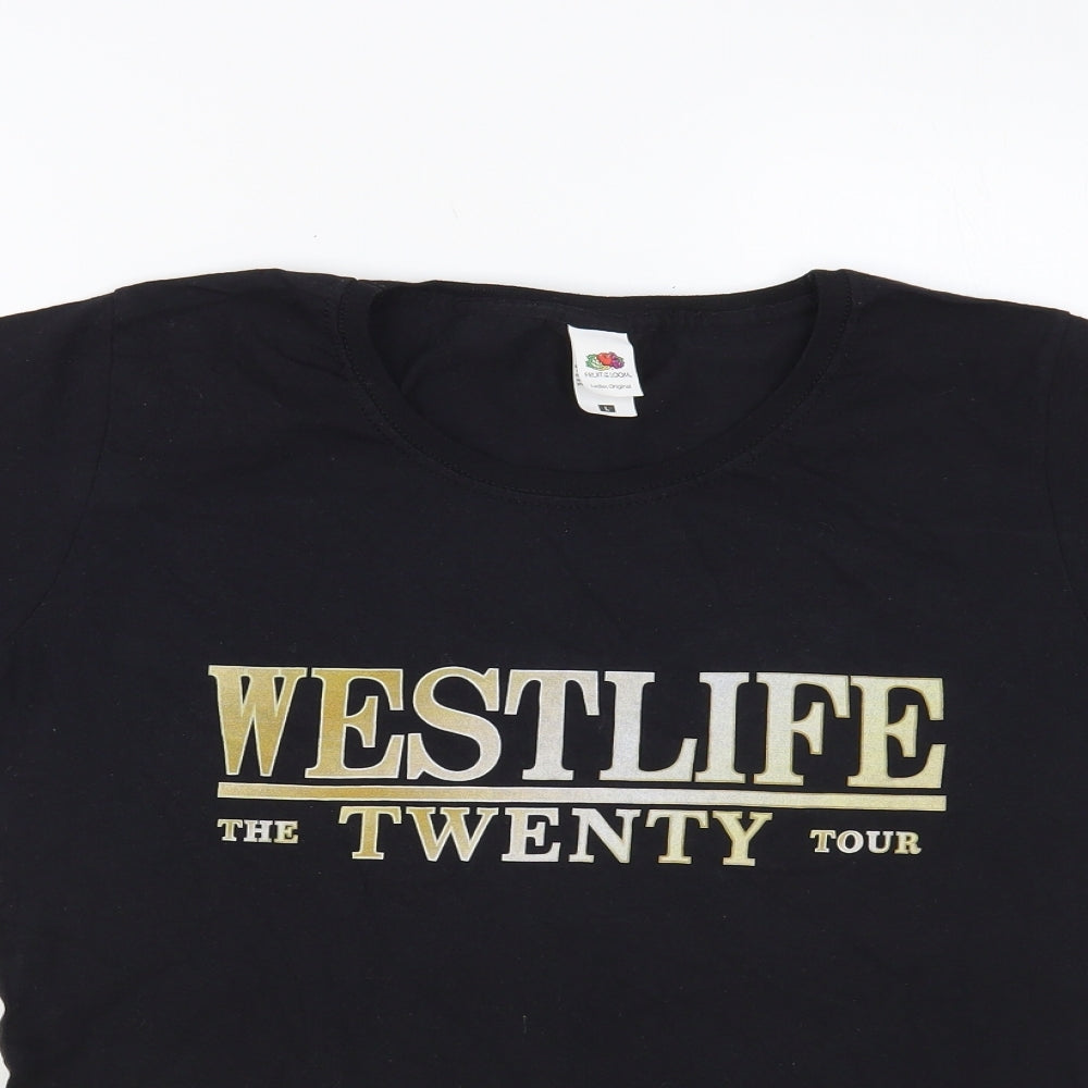 Fruit of the Loom Womens Black Cotton Basic T-Shirt Size L Crew Neck - Westlife