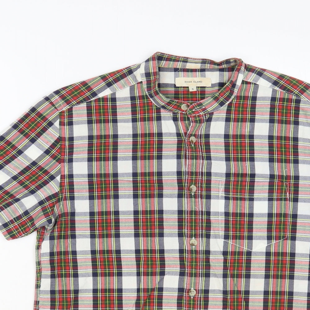 River Island Mens Multicoloured Plaid Cotton Button-Up Size S Round Neck Button