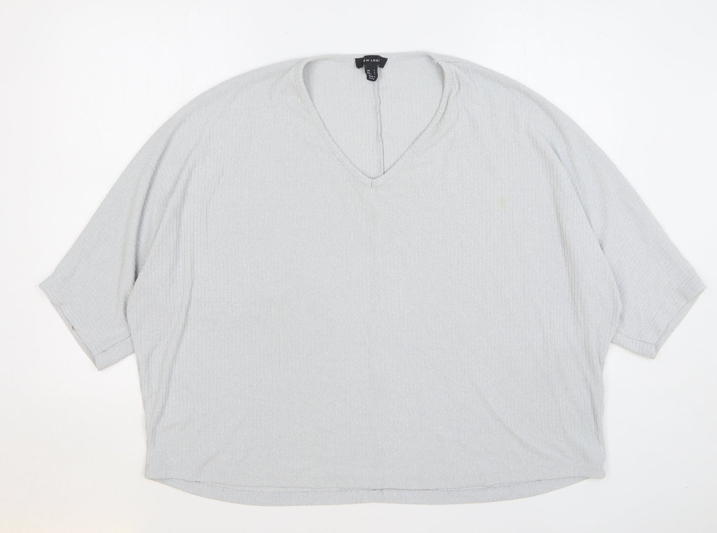 New Look Womens Grey Viscose Basic T-Shirt Size L V-Neck