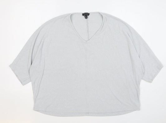 New Look Womens Grey Viscose Basic T-Shirt Size L V-Neck