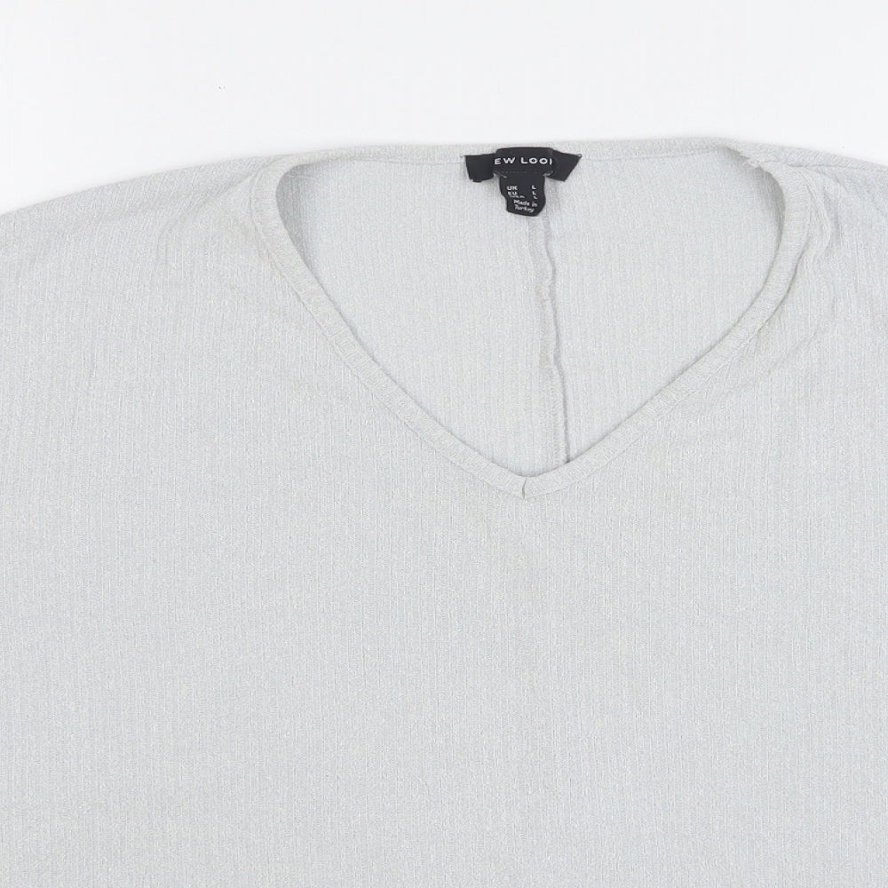 New Look Womens Grey Viscose Basic T-Shirt Size L V-Neck