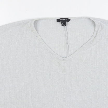New Look Womens Grey Viscose Basic T-Shirt Size L V-Neck