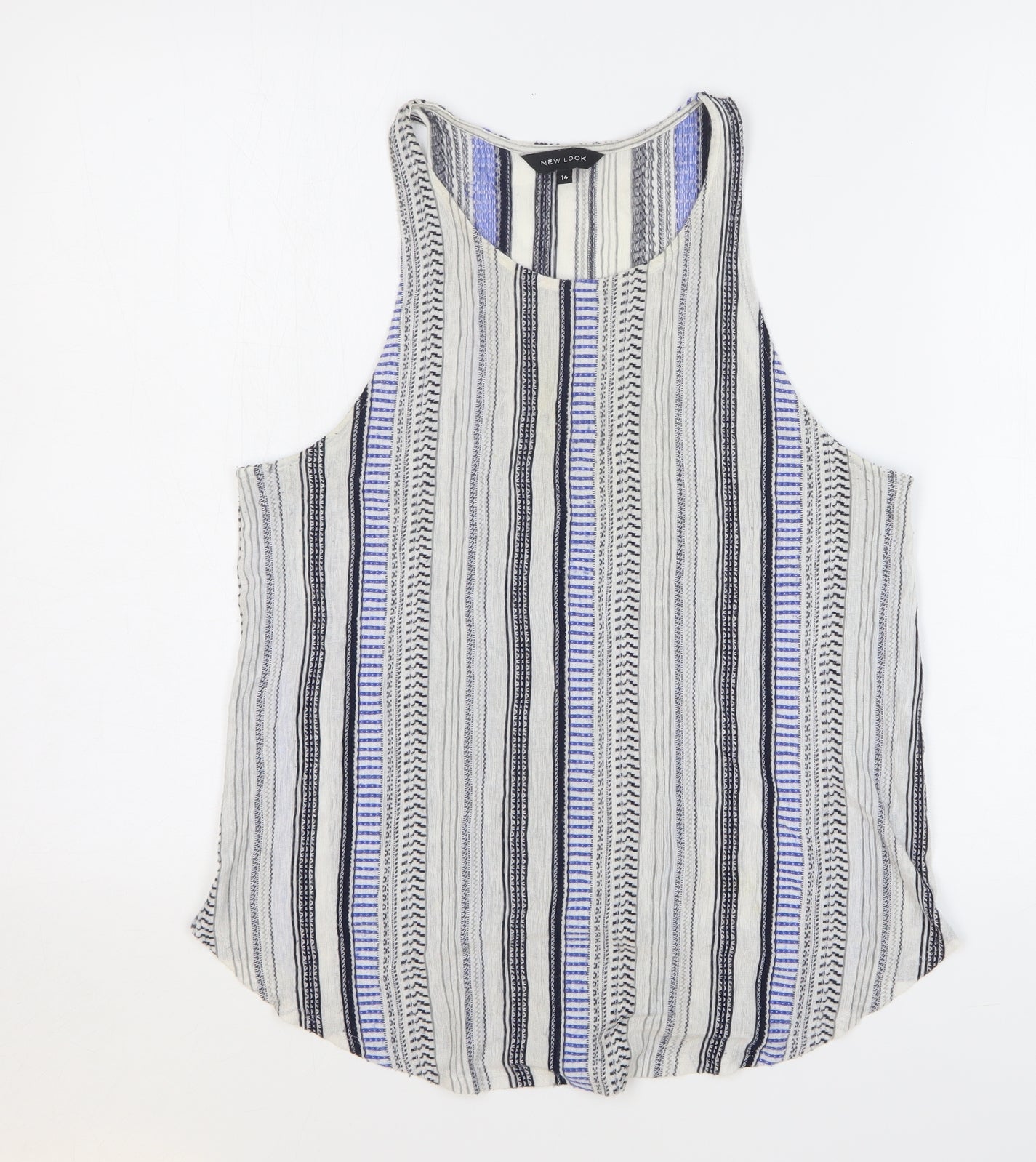 New Look Womens Multicoloured Striped Polyester Basic Tank Size 14 Round Neck