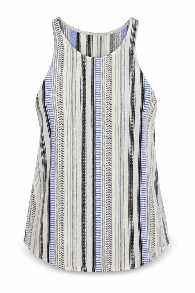 New Look Womens Multicoloured Striped Polyester Basic Tank Size 14 Round Neck