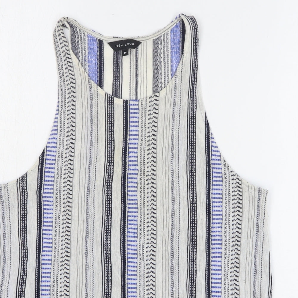 New Look Womens Multicoloured Striped Polyester Basic Tank Size 14 Round Neck