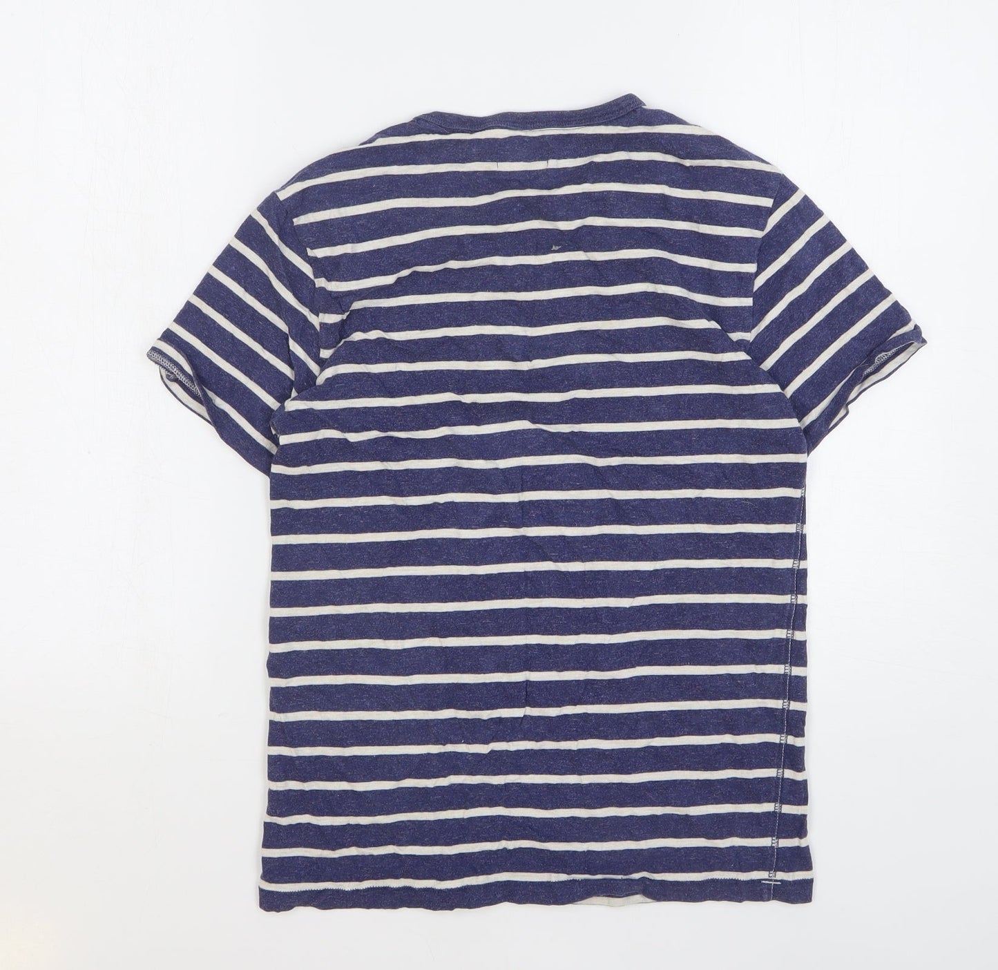 NEXT Womens Blue Striped Cotton Basic T-Shirt Size S Round Neck