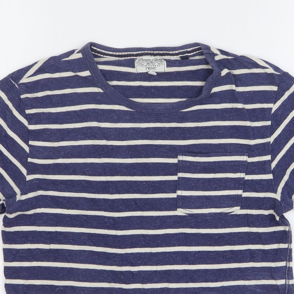 NEXT Womens Blue Striped Cotton Basic T-Shirt Size S Round Neck