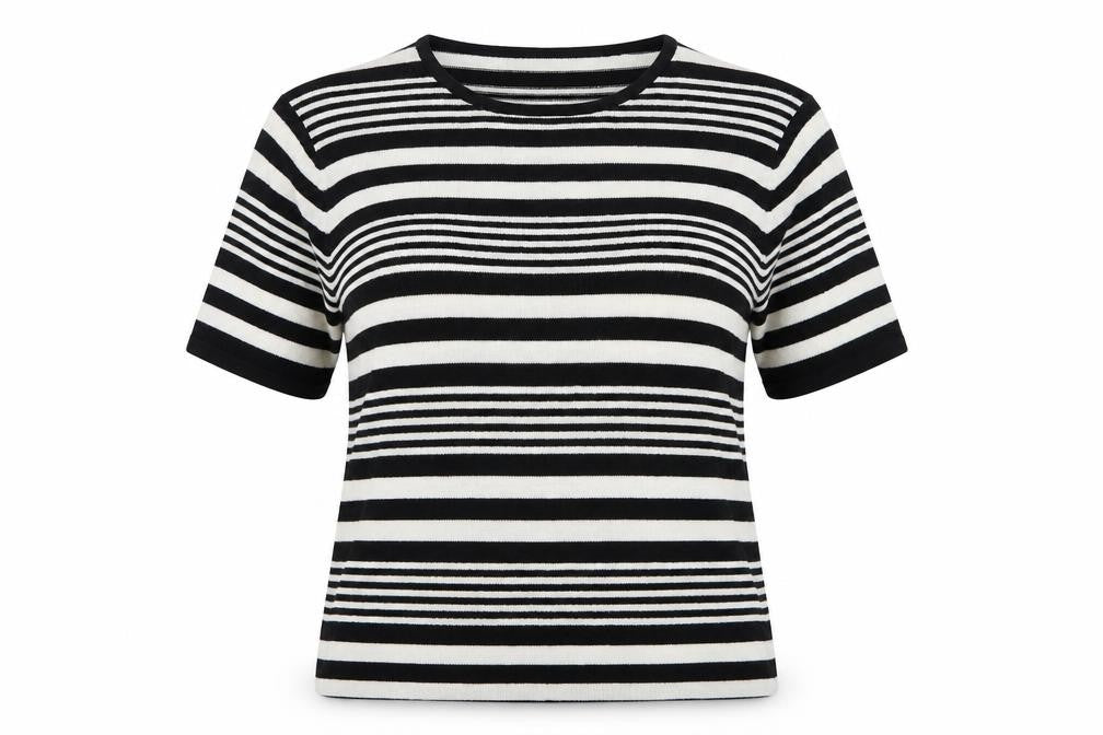 Berkertex Womens Black Striped Acrylic Basic T-Shirt Size 14 Round Neck