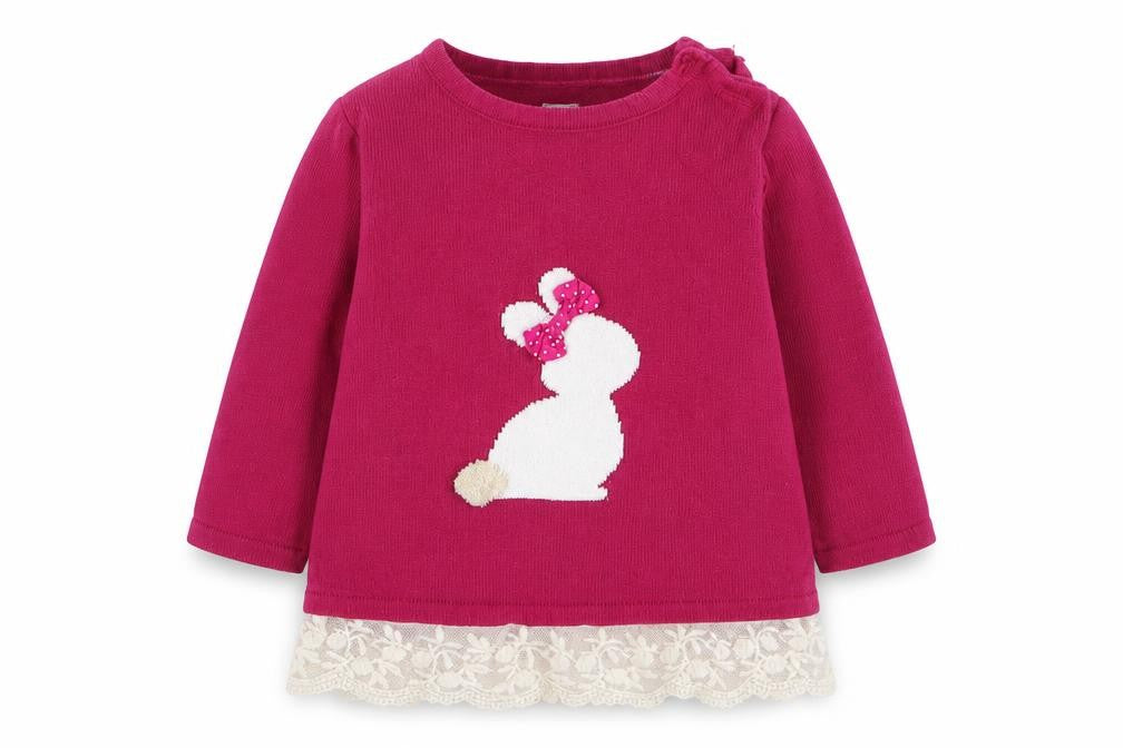 Nutmeg Girls Pink Cotton Pullover Jumper Size 0-3 Months Button - Rabbit