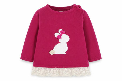 Nutmeg Girls Pink Cotton Pullover Jumper Size 0-3 Months Button - Rabbit