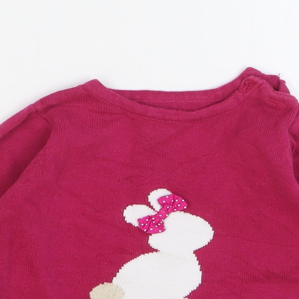 Nutmeg Girls Pink Cotton Pullover Jumper Size 0-3 Months Button - Rabbit