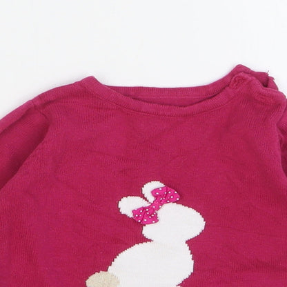 Nutmeg Girls Pink Cotton Pullover Jumper Size 0-3 Months Button - Rabbit