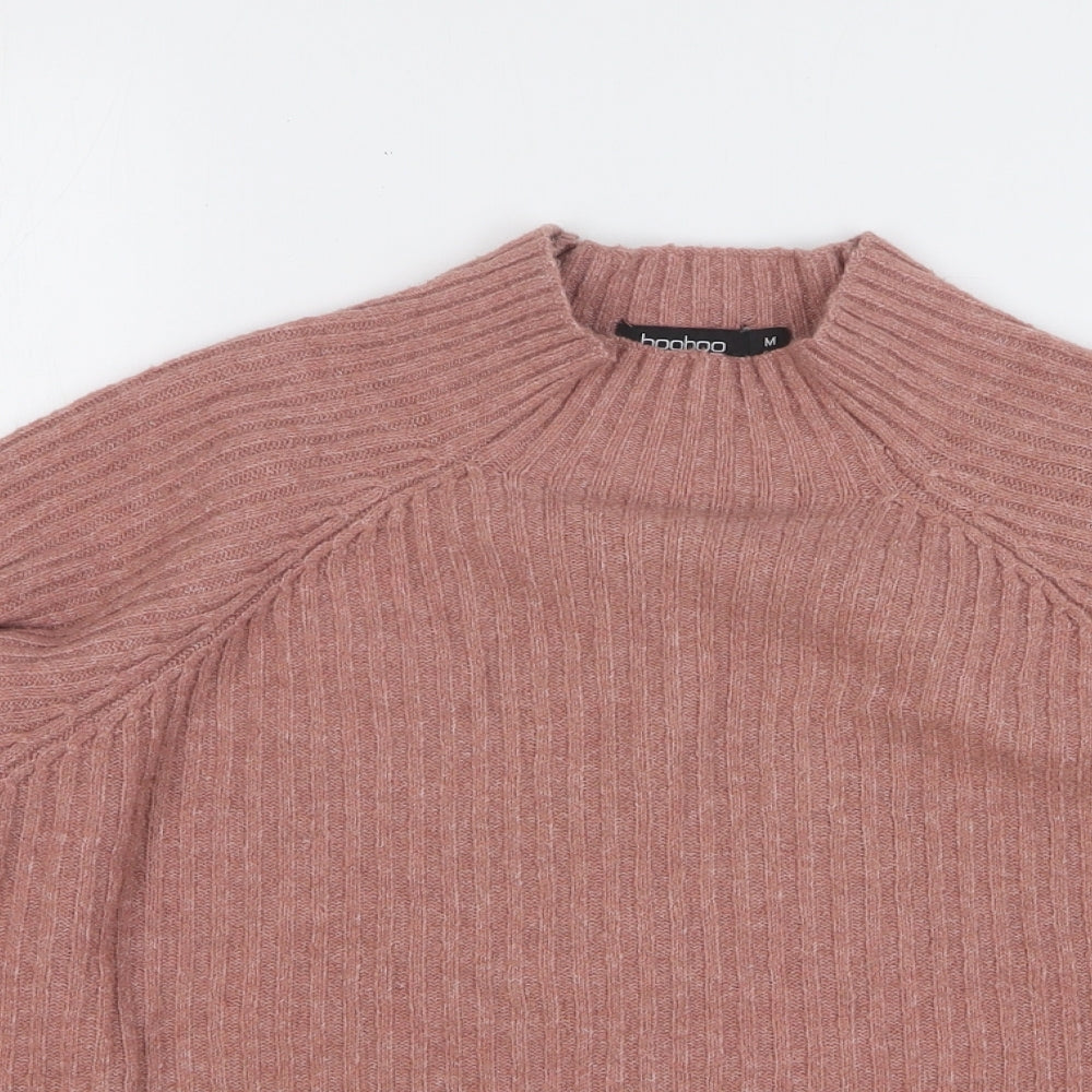 Boohoo Womens Pink High Neck Polyester Pullover Jumper Size M