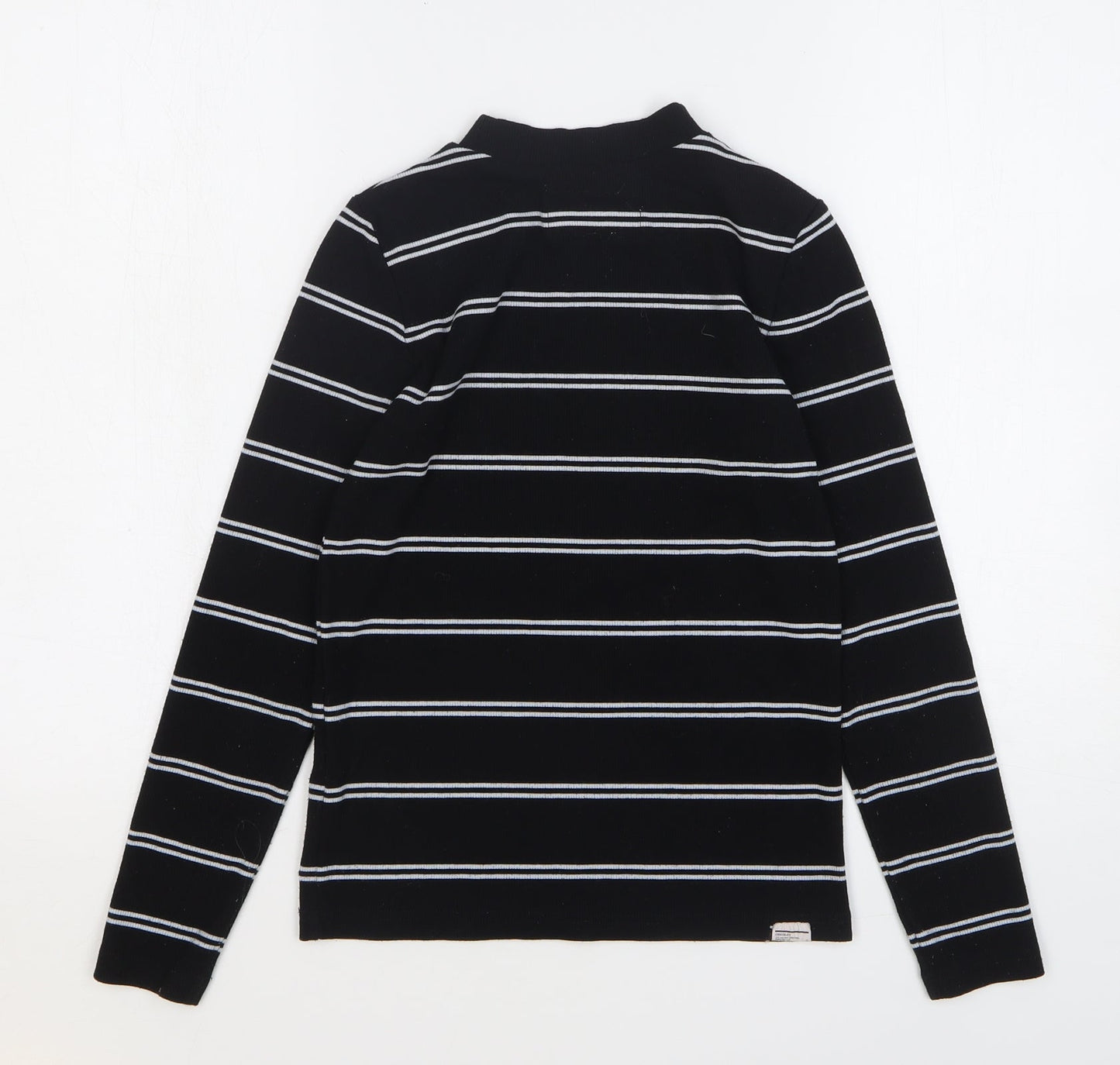 Chocoolate Womens Black Round Neck Striped Polyester Pullover Jumper Size M
