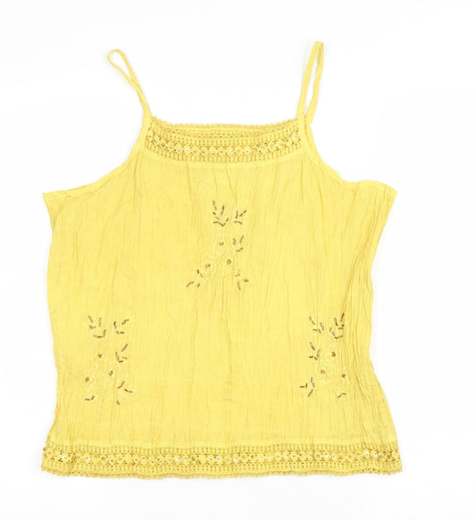 Show Collections Exclusive Designs Womens Yellow Viscose Basic Tank Size M Square Neck - Floral