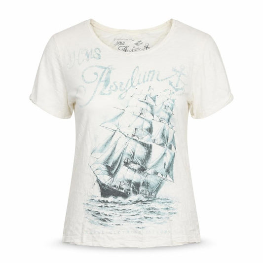 footasylum Womens Ivory Cotton Basic T-Shirt Size M Round Neck - Sail Boat
