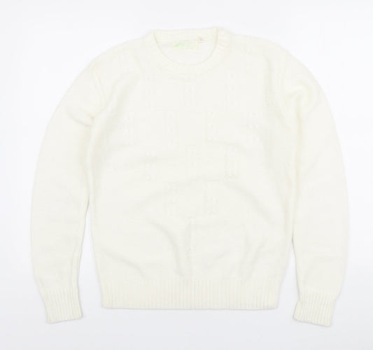 Jonathan Miller Womens Ivory Round Neck Acrylic Pullover Jumper Size M