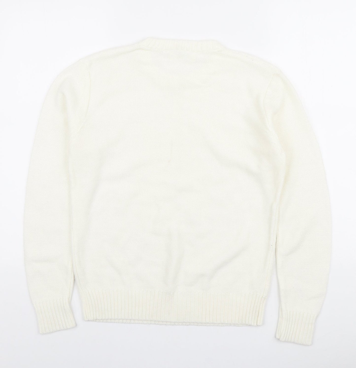 Jonathan Miller Womens Ivory Round Neck Acrylic Pullover Jumper Size M