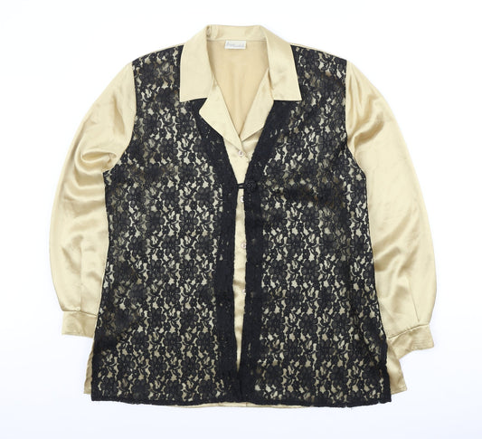Design essentials Womens Yellow Floral Polyester Basic Button-Up Size 16 Collared - lace floral overlay