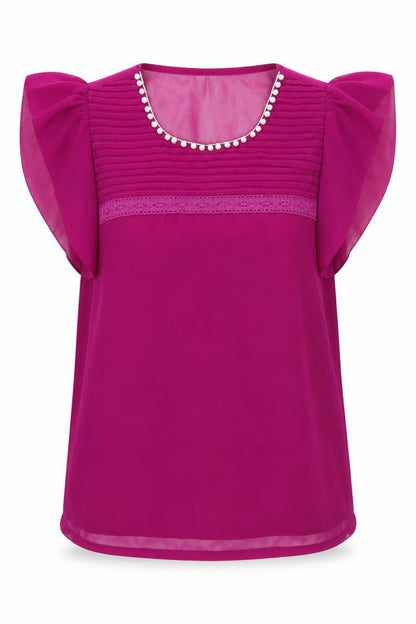 Exhibit Womens Purple Polyester Basic Blouse Size 10 Round Neck - Embellished Collar & lace