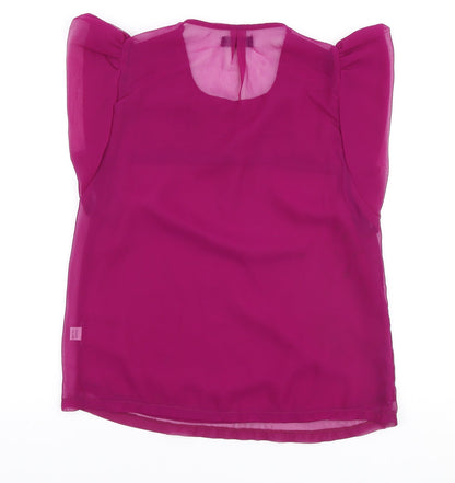 Exhibit Womens Purple Polyester Basic Blouse Size 10 Round Neck - Embellished Collar & lace