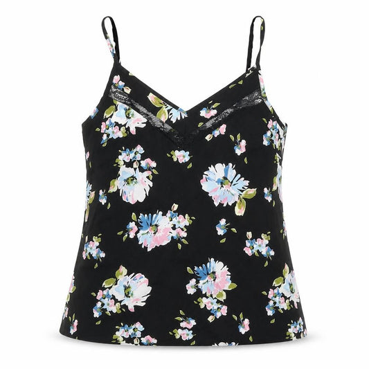 Miss Selfridge Womens Black Floral Polyester Camisole Blouse Size 8 V-Neck - Lace Detail