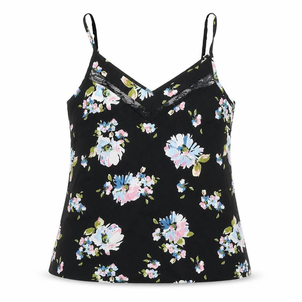 Miss Selfridge Womens Black Floral Polyester Camisole Blouse Size 8 V-Neck - Lace Detail