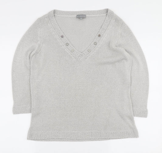 Marks and Spencer Womens Grey V-Neck Acrylic Pullover Jumper Size 12