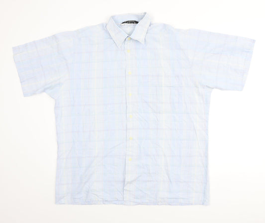 St Michaels Mens Blue Plaid Cotton Button-Up Size L Collared Button