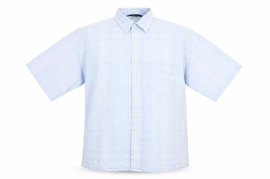 St Michael Mens Blue Plaid Cotton Button-Up Size L Collared Button