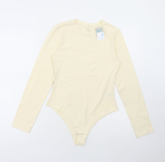 Primark Womens Ivory Cotton Bodysuit One-Piece Size S Snap