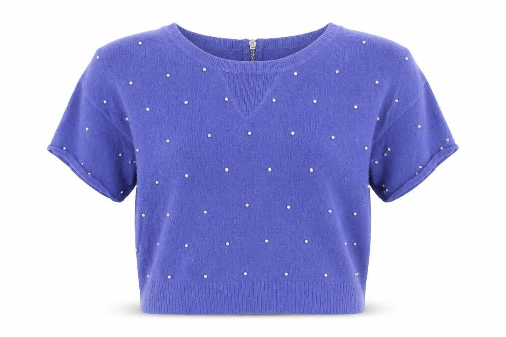 Topshop Womens Blue Round Neck Polka Dot Nylon Pullover Jumper Size 12