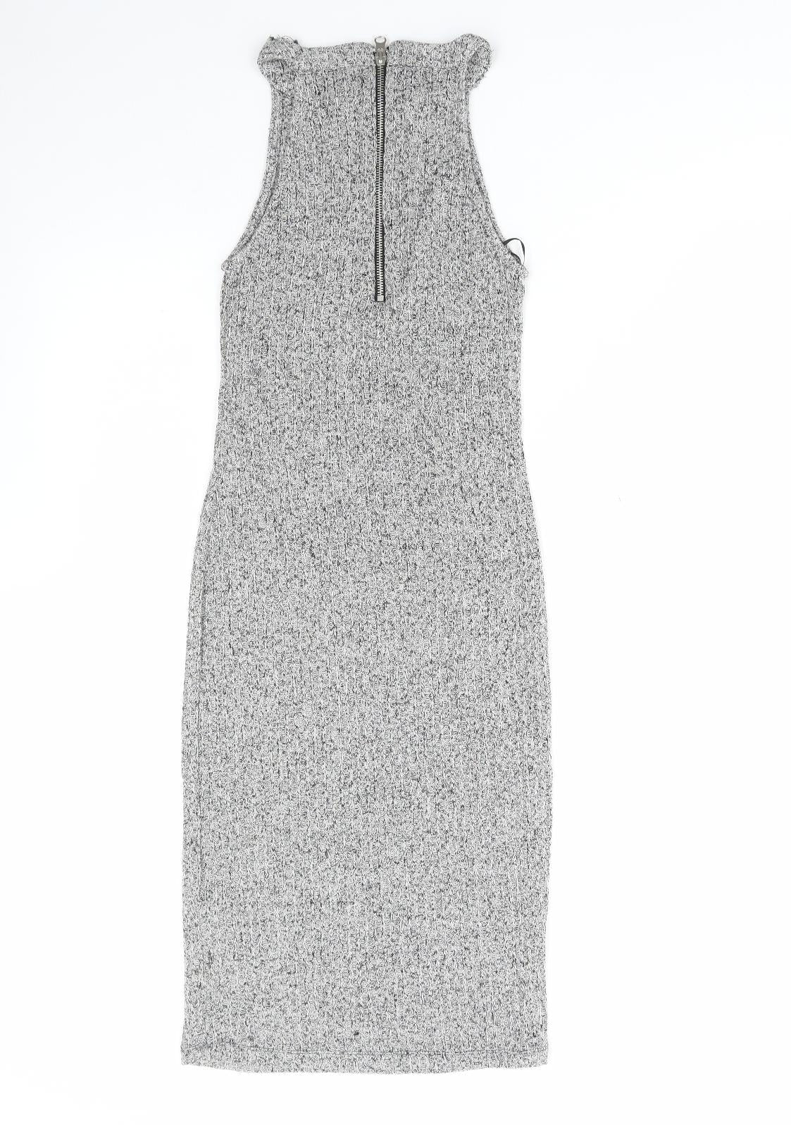 New Look Womens Grey Viscose Bodycon Size 8 Round Neck Zip