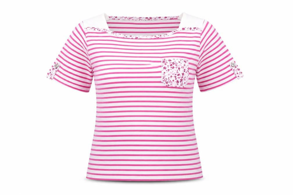 Isle Womens Pink Striped 100% Cotton Basic T-Shirt Size 14 Square Neck