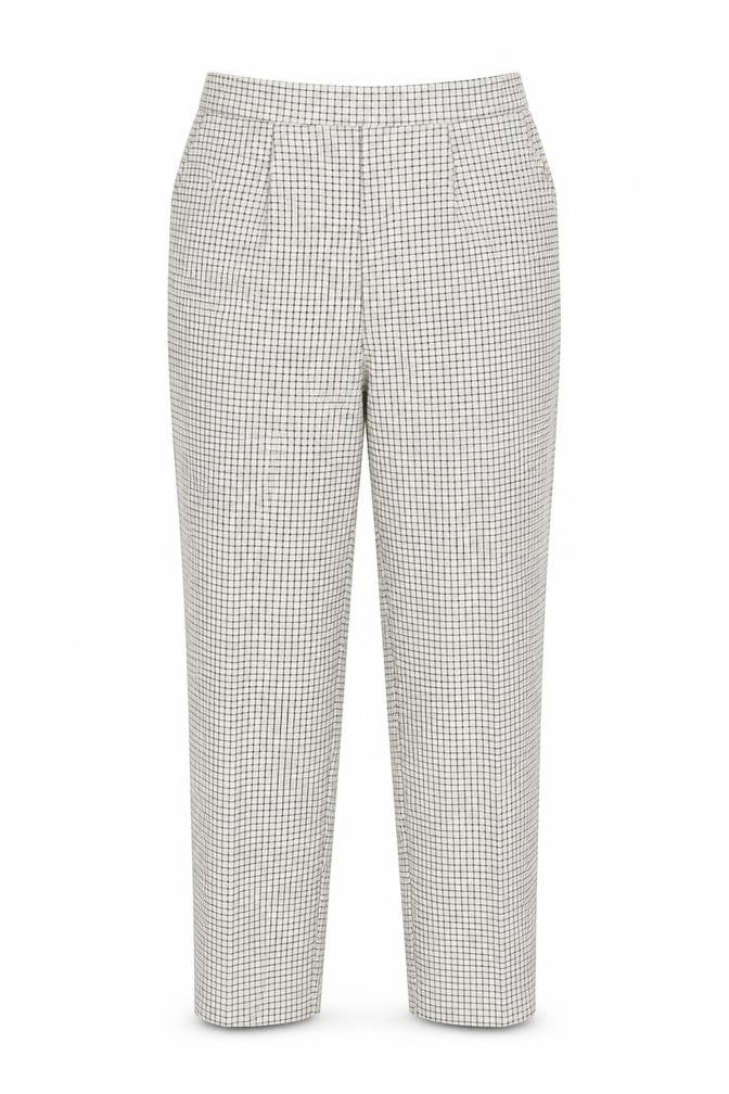 Preworn Womens Beige Check Polyester Trousers Size 14 L27 in Regular