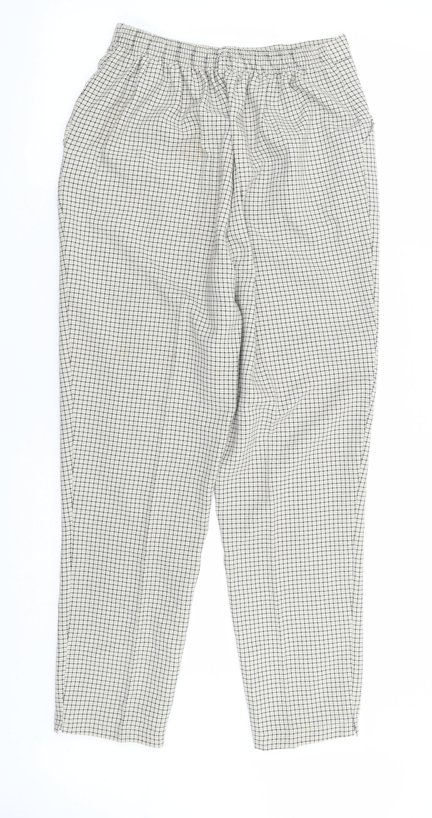 Preworn Womens Beige Check Polyester Trousers Size 14 L27 in Regular
