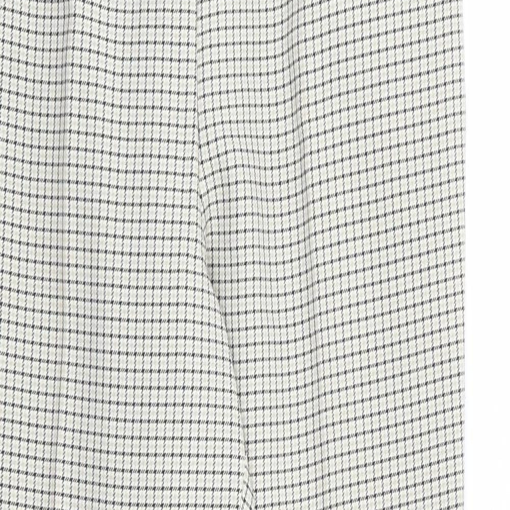 Preworn Womens Beige Check Polyester Trousers Size 14 L27 in Regular