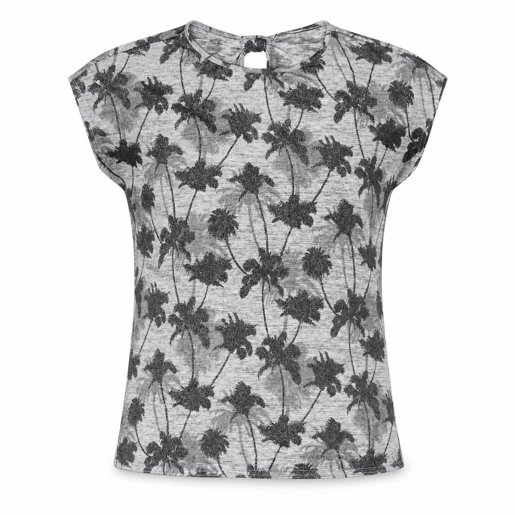 Oasis Womens Grey Floral Polyester Basic T-Shirt Size XS Round Neck - Palm Tree Print