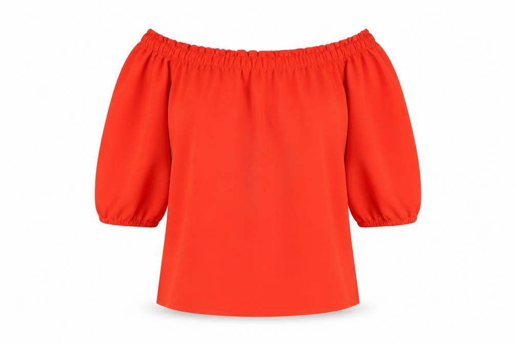 Preworn Womens Orange Polyester Basic Blouse Size S Off the Shoulder