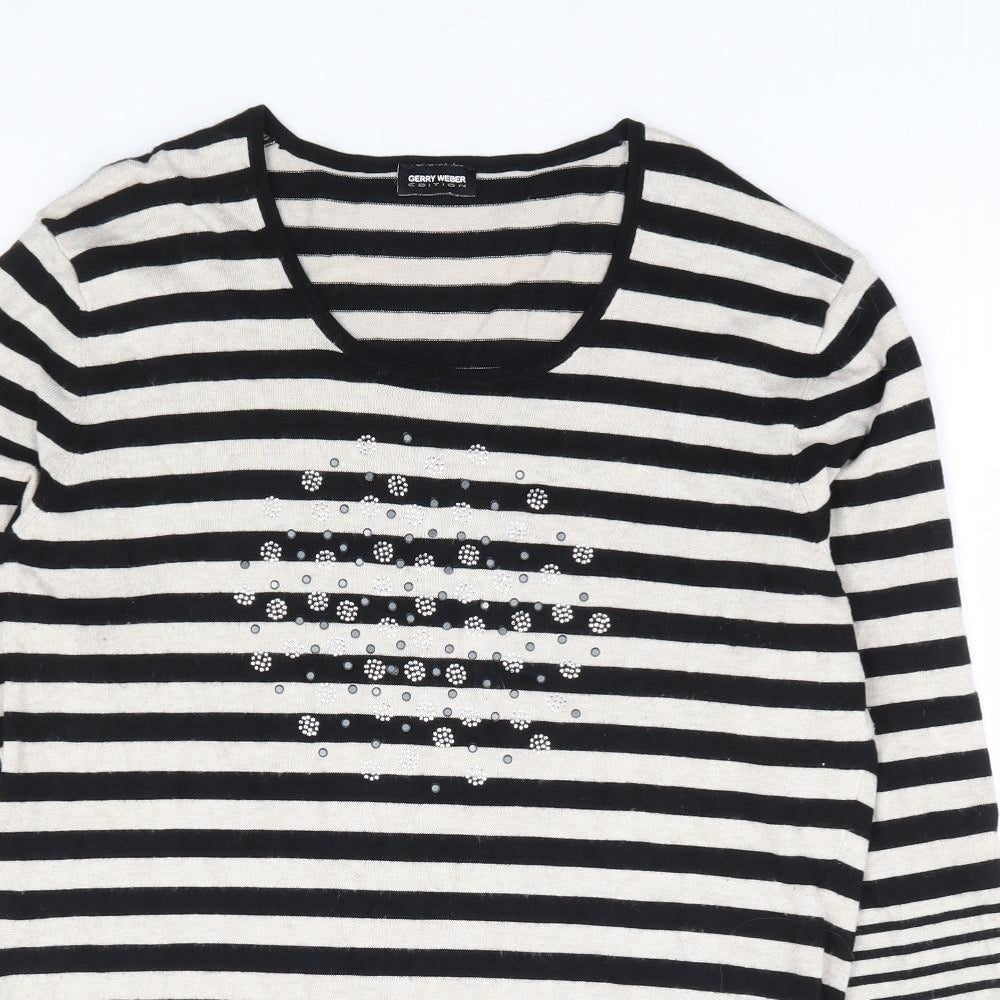Gerry Weber Womens Black Round Neck Striped Polyester Pullover Jumper Size S