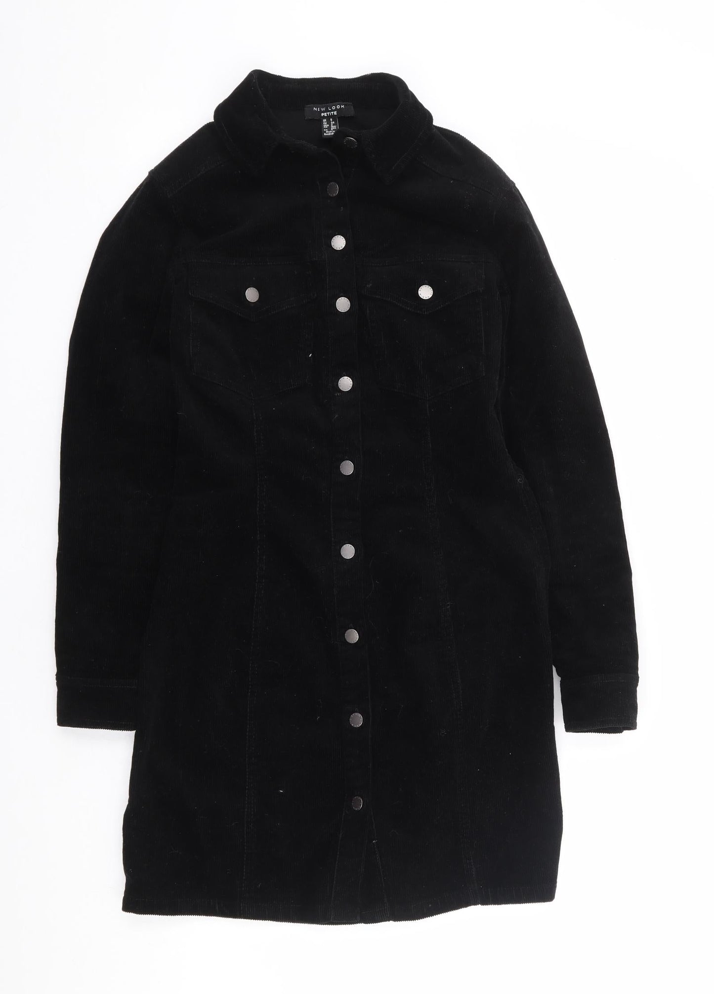 New Look Womens Black Cotton Shirt Dress Size 6 Collared Button
