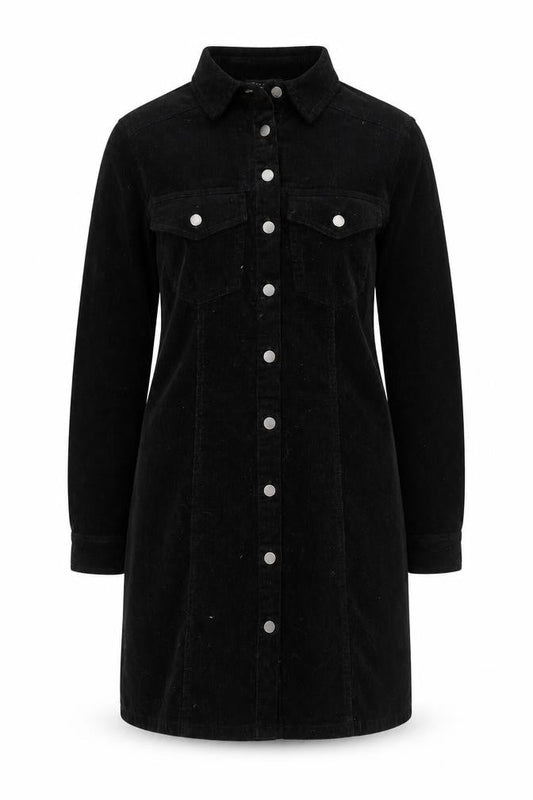 New Look Womens Black Cotton Shirt Dress Size 6 Collared Button